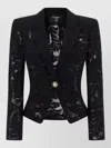 Balmain Lace Blazer Fitted Silhouette Textured Fabric In Black