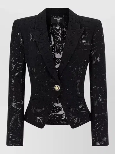 Balmain Lace Blazer Fitted Silhouette Textured Fabric In Black