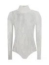 Balmain High Neck Lace Bodysuit With Long Sleeves In White
