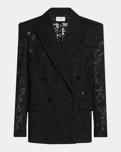 Balmain Lace Double-breasted Jacket In Noir