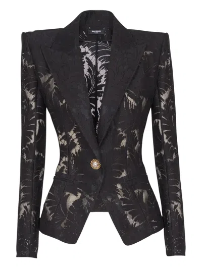 Balmain Lace Fitted Jacket In Black
