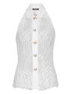 Balmain Lace Halterneck Buttoned Top In White
