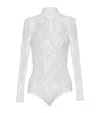 Balmain High Neck Lace Bodysuit With Long Sleeves In White