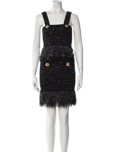 Pre-owned Balmain Lace Pattern Beaded Accents Skirt Set In Black