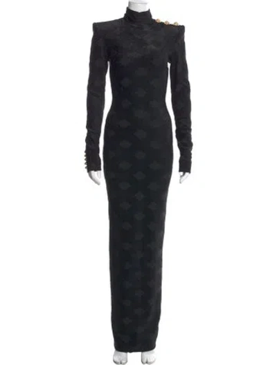 Pre-owned Balmain Lace Pattern Long Dress In Black
