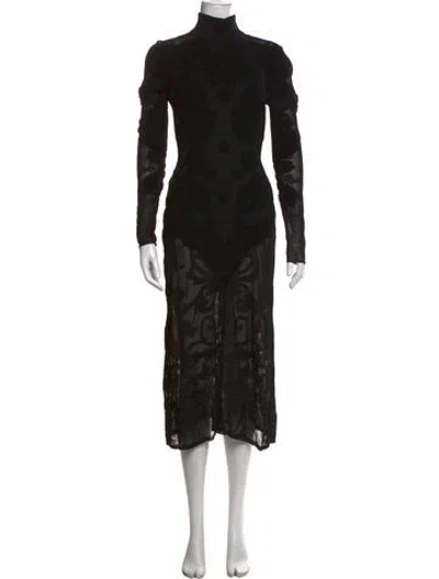 Pre-owned Balmain Lace Pattern Long Dress W/ Tags In Black