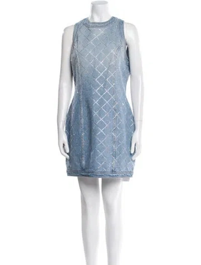 Pre-owned Balmain Lace Pattern Mini Dress In Blue