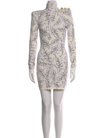 Pre-owned Balmain Lace Pattern Mini Dress In Neutral