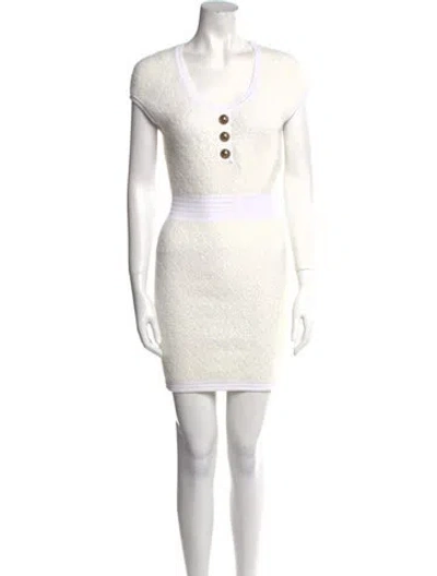 Pre-owned Balmain Lace Pattern Mini Dress In Neutral