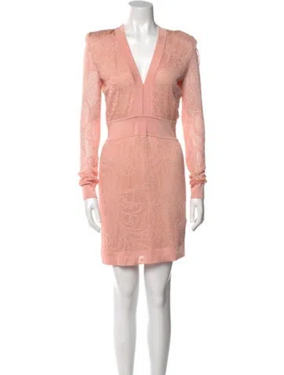 Pre-owned Balmain Lace Pattern Mini Dress In Orange