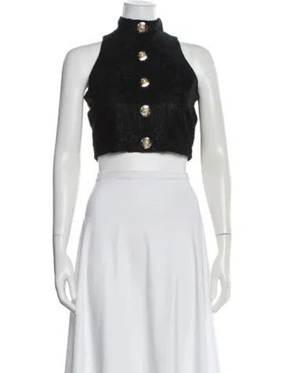 Pre-owned Balmain Lace Pattern Mock Neck Crop Top W/ Tags In Black
