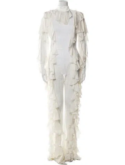 Pre-owned Balmain Lace Pattern Mock Neck Jumpsuit In Neutral