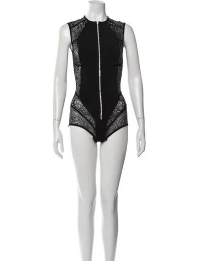 Pre-owned Balmain Lace Pattern Sleeveless Bodysuit In Black