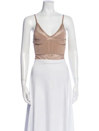 Pre-owned Balmain Lace Pattern V-neck Crop Top