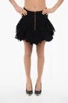 Balmain Lace Ruffled Miniskirt With Back Zip In Black