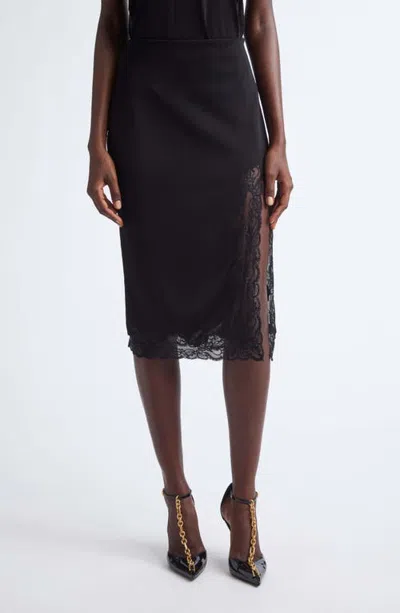 Balmain Lace Trim Knit Midi Skirt In Black