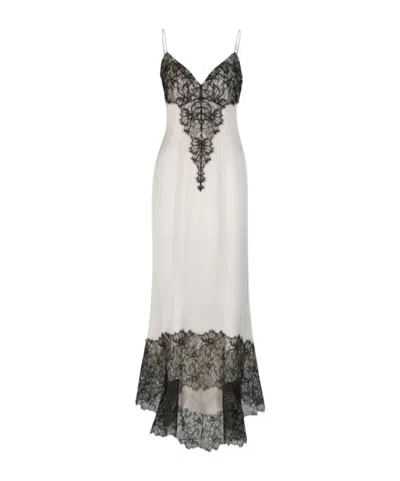 Balmain Lace-trim Satin Maxi Dress In White