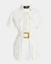 Balmain Short Dress With Belted Waist And Front Pockets
