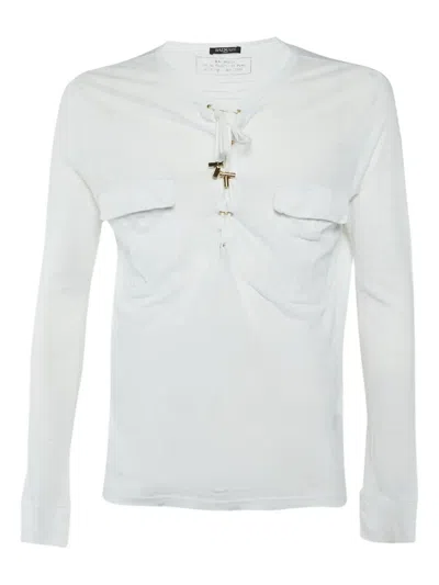 Pre-owned Balmain Lace-up Long-sleeves T-shirt In White
