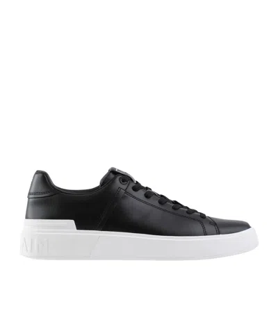 Balmain B-court Trainers In Calfskin In Black
