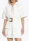 Balmain Cotton Gabardine Short Dress In White