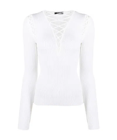 Balmain Lace-up Shoulder Detail Knit Top In White