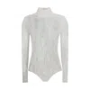 Balmain High Neck Lace Bodysuit With Long Sleeves In White