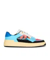 Balmain Blue & Red Calfskin B-court Flip Prince Gyasi Print Sneakers In Nude