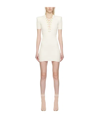 Balmain Laced V-neck Short-sleeved Dress In White