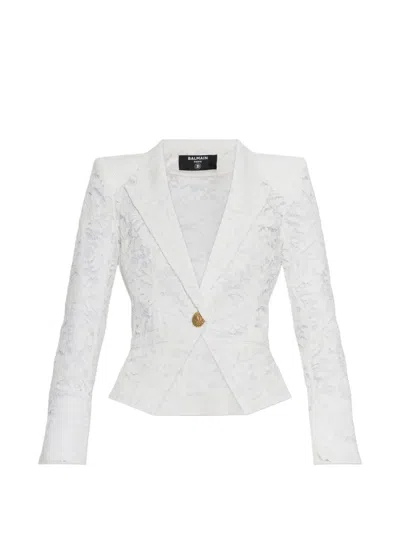 Balmain Lace-patterned Buttoned Blazer In White