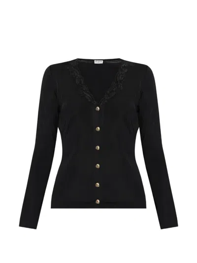 Balmain Lace-trim Button-up Cardigan In Black