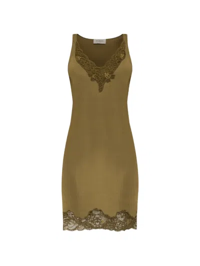 Balmain Lace-trimmed Knitted Mini Dress In Green