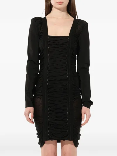 Balmain Lace-up Ruched Mini Dress In Black