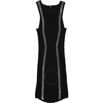 Balmain Ladies Black Crystal Embellished Ribbed Body-con  Minidress