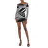 BALMAIN BALMAIN LADIES BLACK/WHITE OFF-SHOULDER JACQUARD-STRIPE MINI DRESS