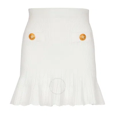 BALMAIN BALMAIN LADIES BLANC PEPLUM-HEM KNITTED MINI SKIRT