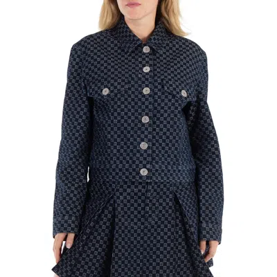 Balmain Monogram Check Jacquard Denim Jacket In Light Beige