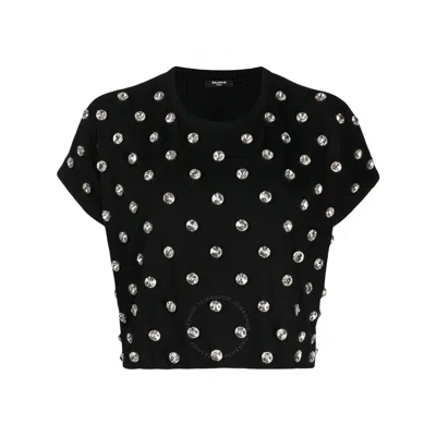 Balmain Crystal-embellished Cotton T-shirt In Black