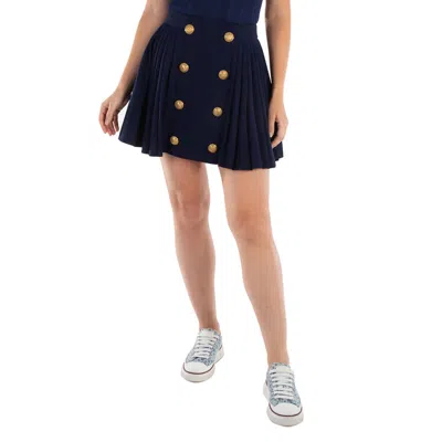 Balmain Ladies Marine Pleated Button-detail Skirt