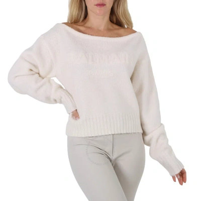 Balmain Ladies Off-shoulder Wool-cashmere Sweater In White