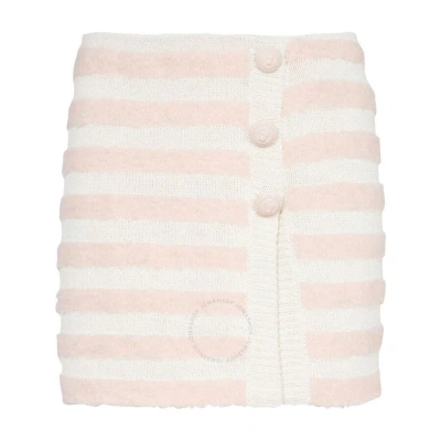 Balmain Ladies Striped Knitted Button-up Skirt In Gkx Blanc Casse/rose Poudre