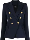 Balmain Black Double-breasted Jacket With Branded Buttons And Asymmetric Cut In Wool Woman In Blue
