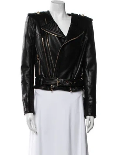 Pre-owned Balmain Lamb Leather Biker Jacket In Black