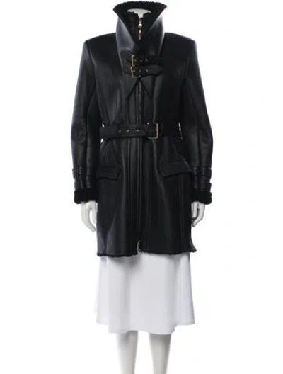 Pre-owned Balmain Lamb Leather Coat In Black
