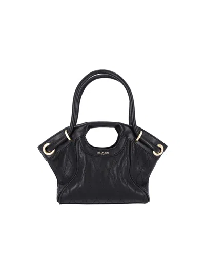 Balmain Lamb Leather Designer Handbag In Black