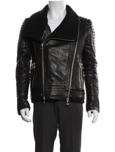 Pre-owned Balmain Lamb Leather Jacket In Black