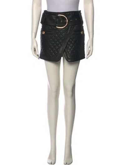 Pre-owned Balmain Lamb Leather Mini Skirt In Black