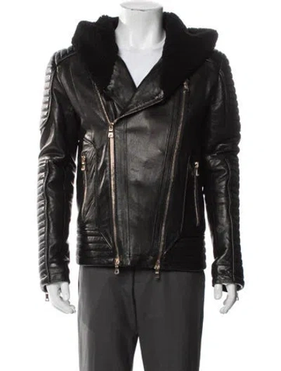 Pre-owned Balmain Lamb Leather Moto Jacket In Black
