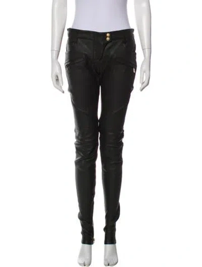 Pre-owned Balmain Lamb Leather Skinny Leg Pants In Black