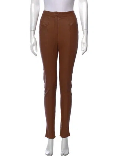 Pre-owned Balmain Lamb Leather Skinny Leg Pants In Brown